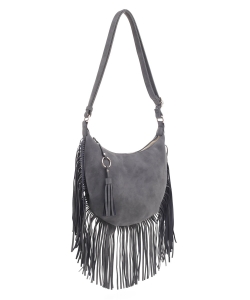 Soft Leather Fringed Crossbody Bag SJ20309 DARK GRAY